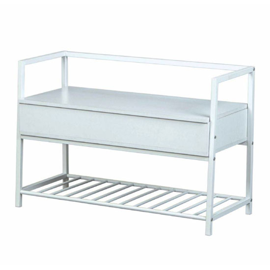 Product photograph of Shoeplace Wooden Shoe Bench In White With Metal Frame from Furniture in Fashion