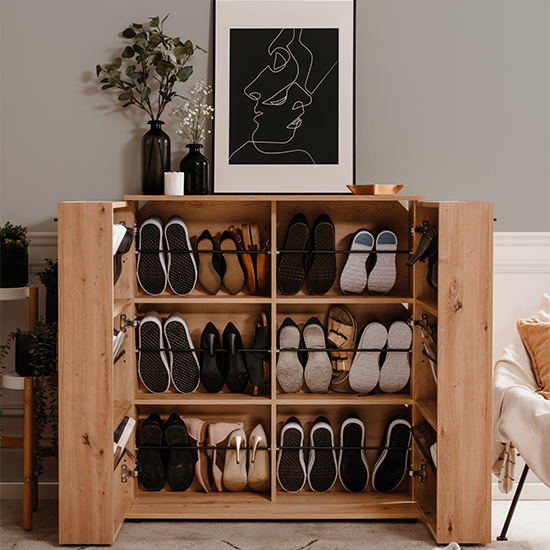Shelbyville Wooden Shoe Storage Cabinet In Artisan Oak