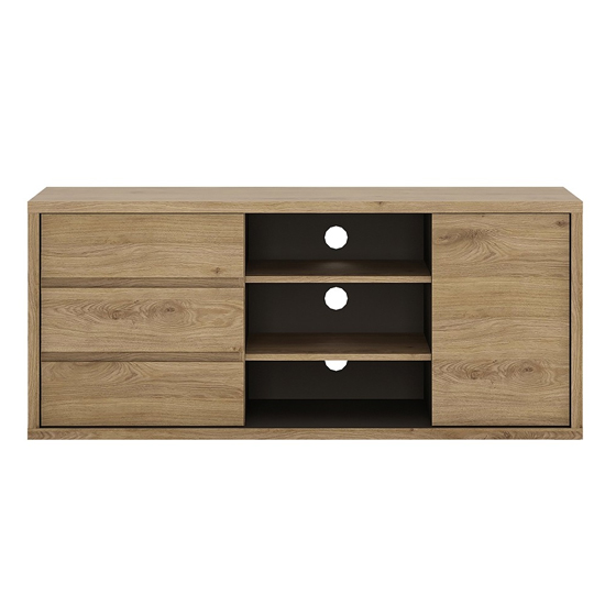 Sholka Wooden TV Stand With 1 Door And 3 Drawers In Oak