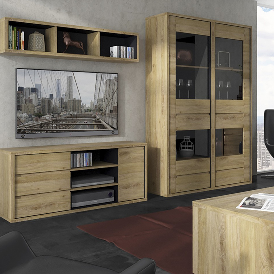 Sholka Wooden TV Stand With 1 Door And 3 Drawers In Oak