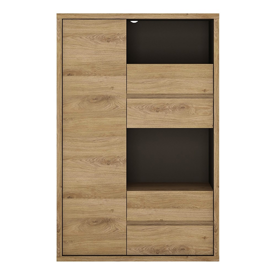 Sholka Wooden Display Cabinet With 1 Door 4 Drawers In Oak