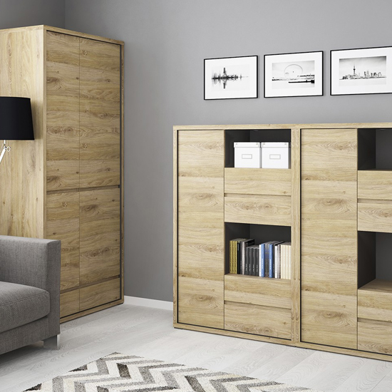 Sholka Wooden Display Cabinet With 1 Door 4 Drawers In Oak