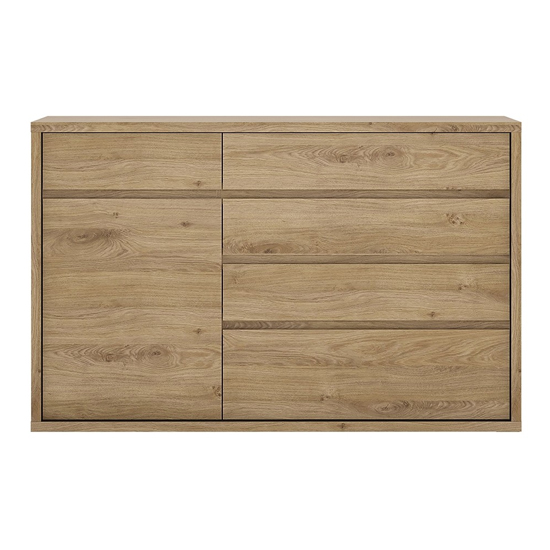 Sholka Wooden Sideboard With 1 Door And 5 Drawers In Oak