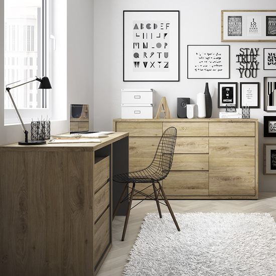 Sholka Wooden Sideboard With 1 Door And 5 Drawers In Oak