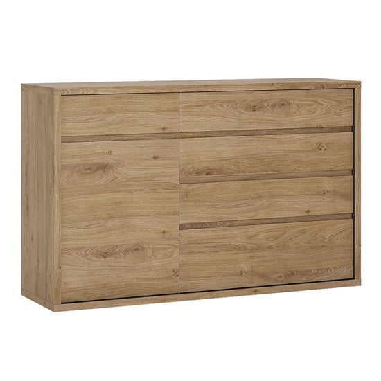 Sholka Wooden Sideboard In Oak With 1 Door And 5 Drawers
