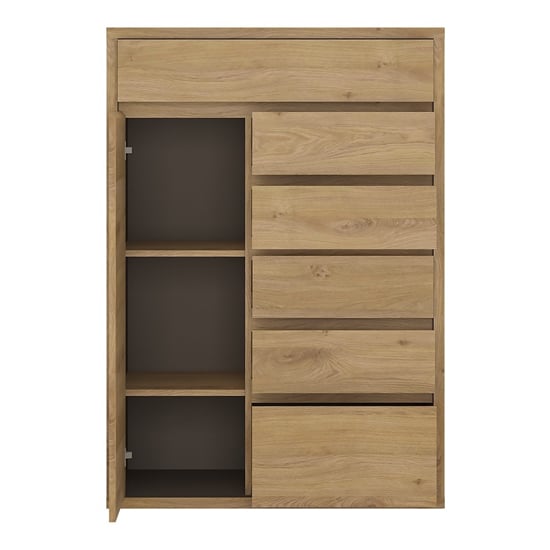 Sholka Wooden Sideboard With 1 Door And 6 Drawers In Oak