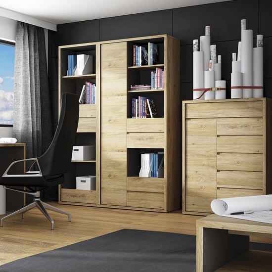 Sholka Wooden Sideboard With 1 Door And 6 Drawers In Oak
