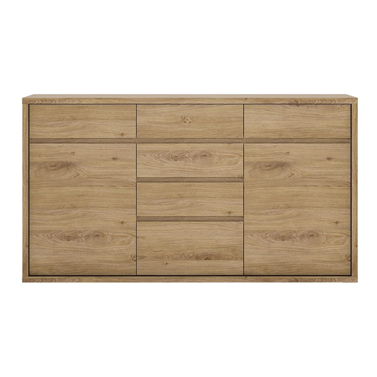 Sholka Wooden Wide Sideboard With 2 Doors And 6 Drawers In Oak