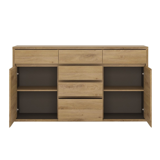 Sholka Wooden Wide Sideboard In Oak With 2 Doors And 6 Drawers_3