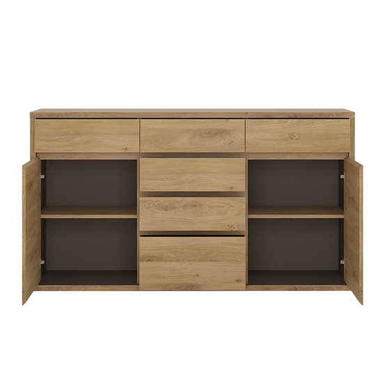 Sholka Wooden Wide Sideboard With 2 Doors And 6 Drawers In Oak