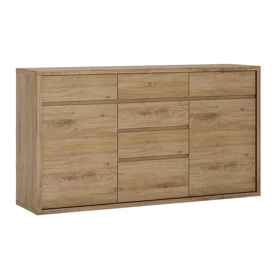 Photo of Sholka wooden wide sideboard in oak with 2 doors and 6 drawers