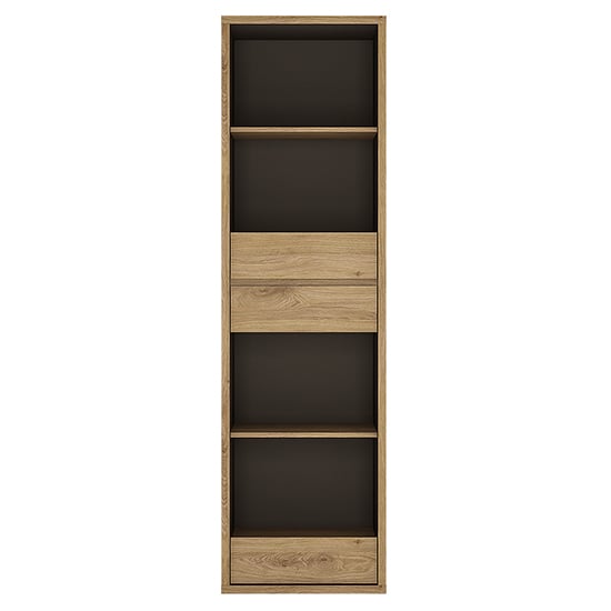 Sholka Wooden Narrow Bookcase With 3 Drawers In Oak