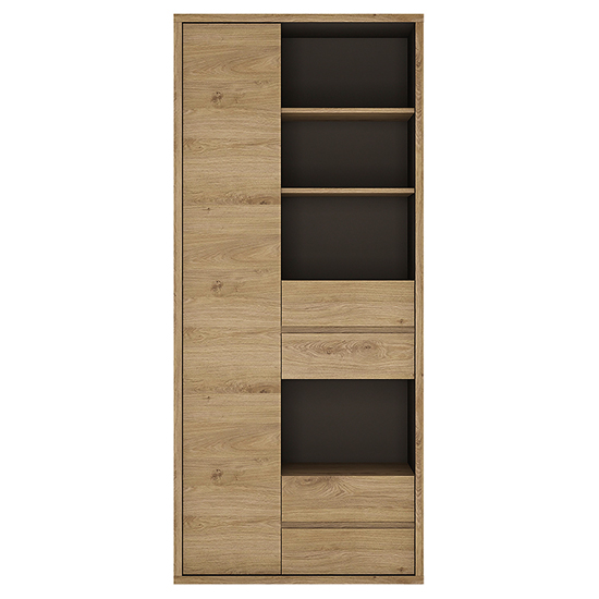 Sholka Wooden Wide Bookcase With 1 Door 4 Drawers In Oak