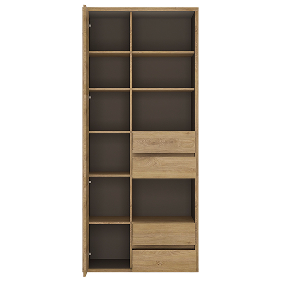 Sholka Wooden Wide Bookcase With 1 Door 4 Drawers In Oak