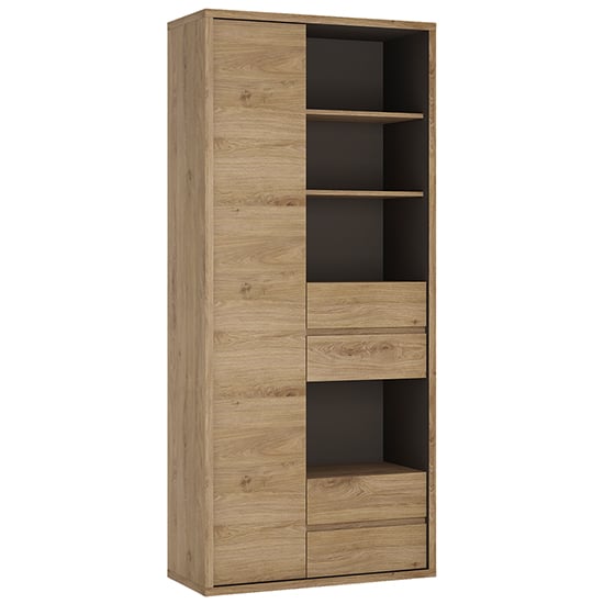 Read more about Sholka tall wide wooden 1 door 4 drawers bookcase in oak