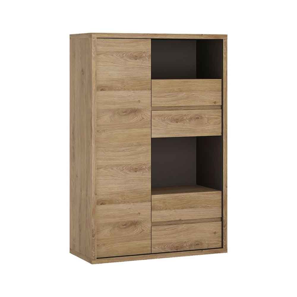 Sholka Wooden Display Cabinet With 1 Door 4 Drawers In Oak