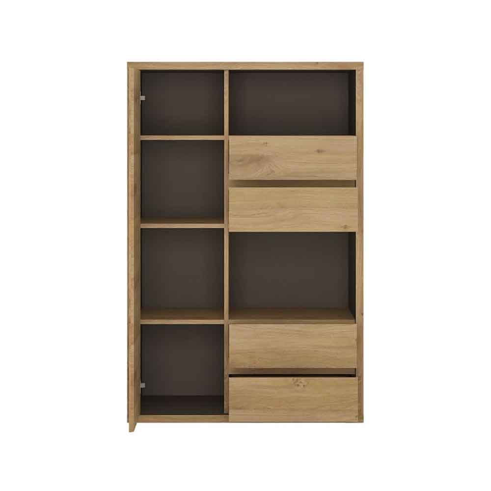 Sholka Wooden Display Cabinet With 1 Door 4 Drawers In Oak