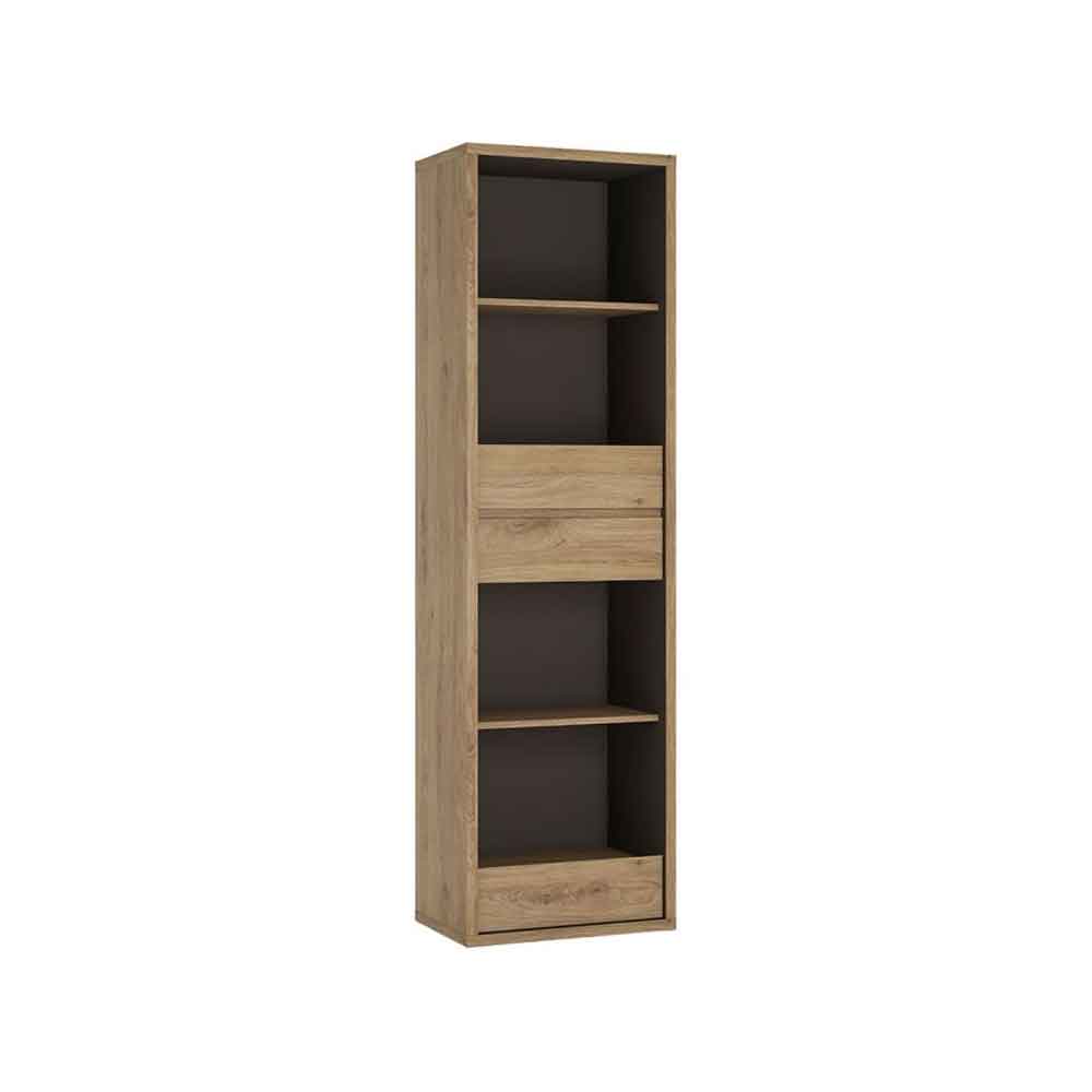 Sholka Wooden Narrow Bookcase With 3 Drawers In Oak