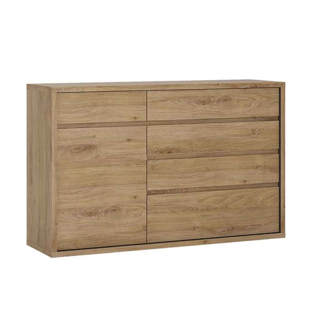 Sholka Wooden Sideboard With 1 Door And 5 Drawers In Oak