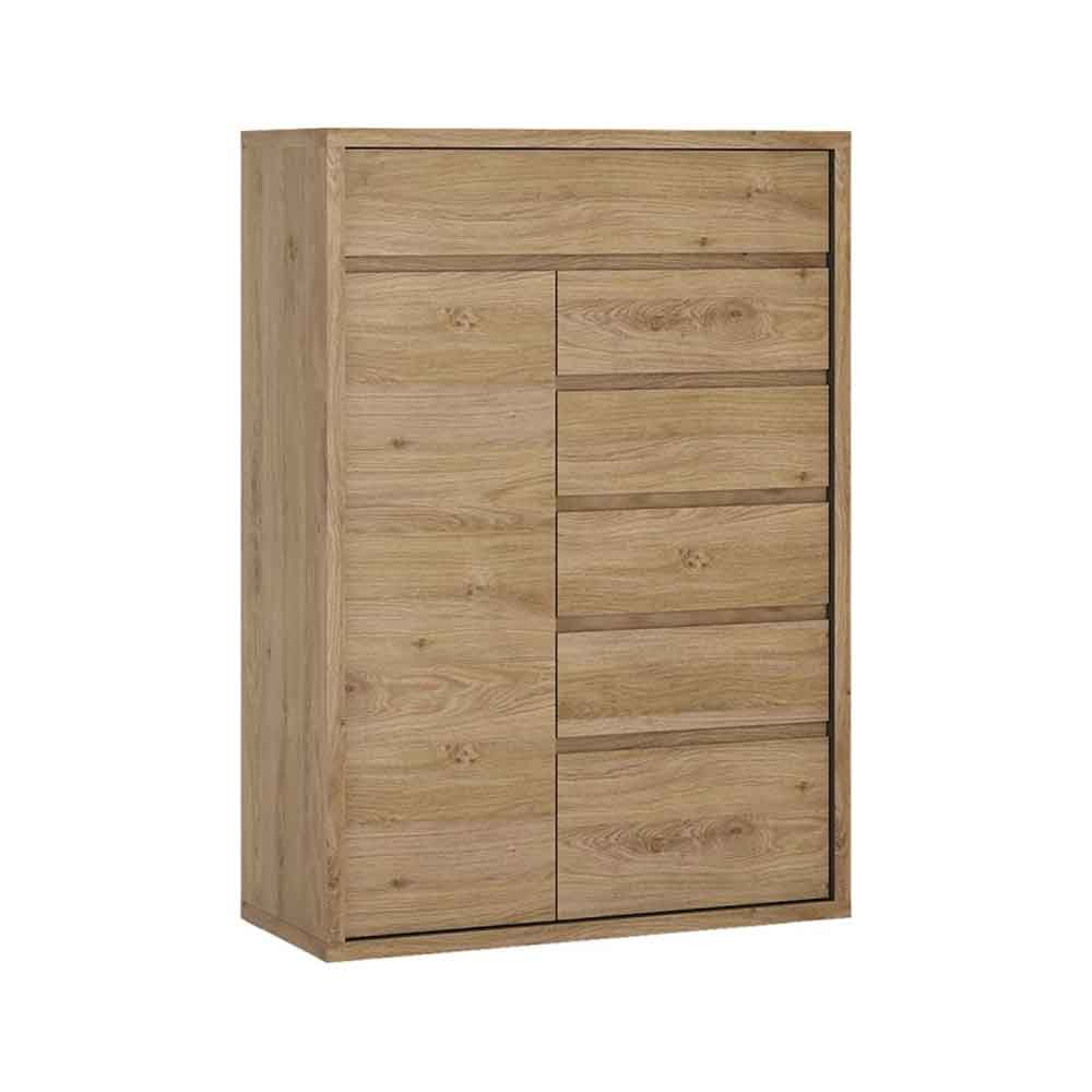 Sholka Wooden Sideboard With 1 Door And 6 Drawers In Oak