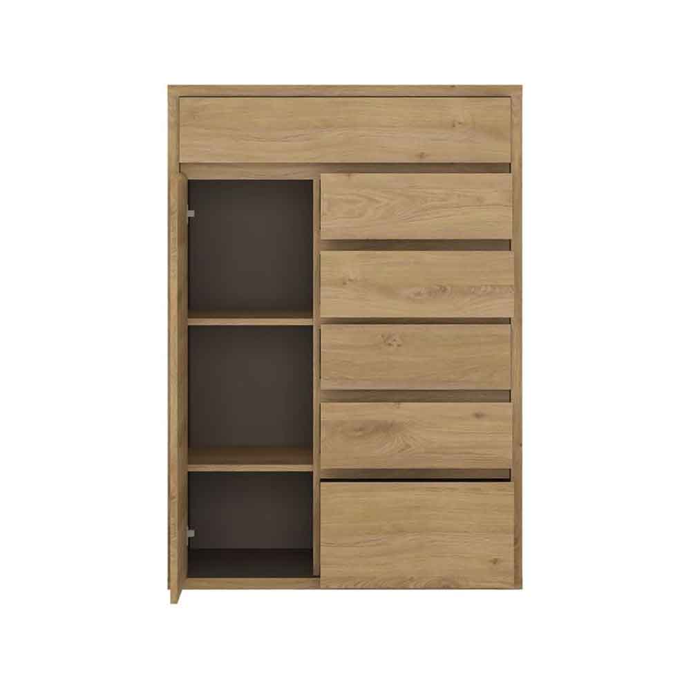 Sholka Wooden Sideboard With 1 Door And 6 Drawers In Oak