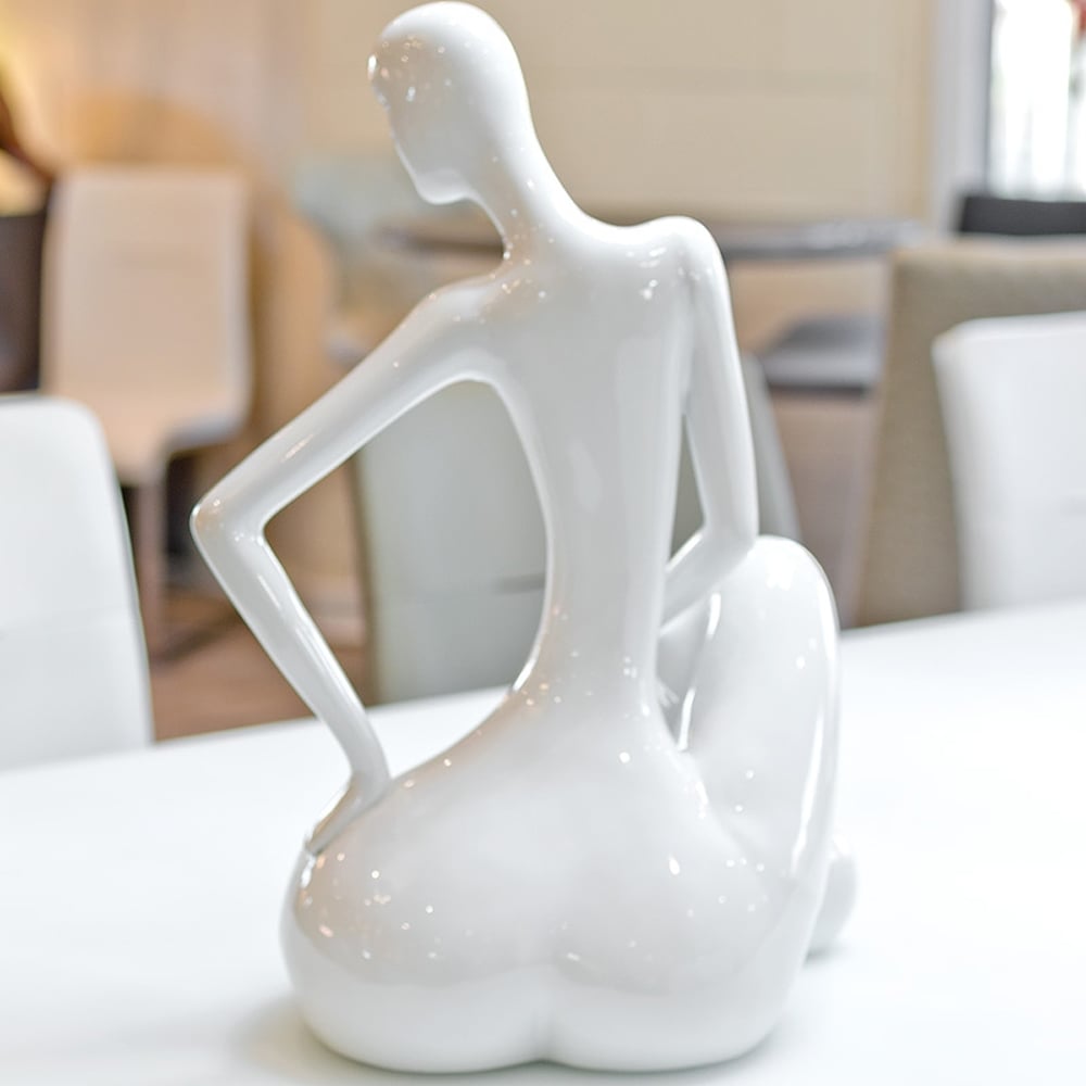 Shotwell Ceramic Elegant Sitting Lady Sculpture In White