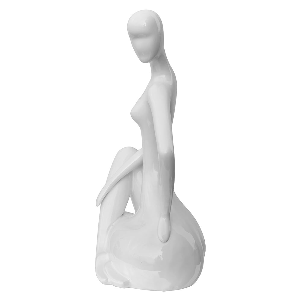 Shotwell Ceramic Elegant Sitting Lady Sculpture In White