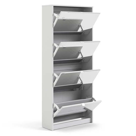 Shovy Mirrored Shoe Cabinet With 4 Doors And 2 Layers In White