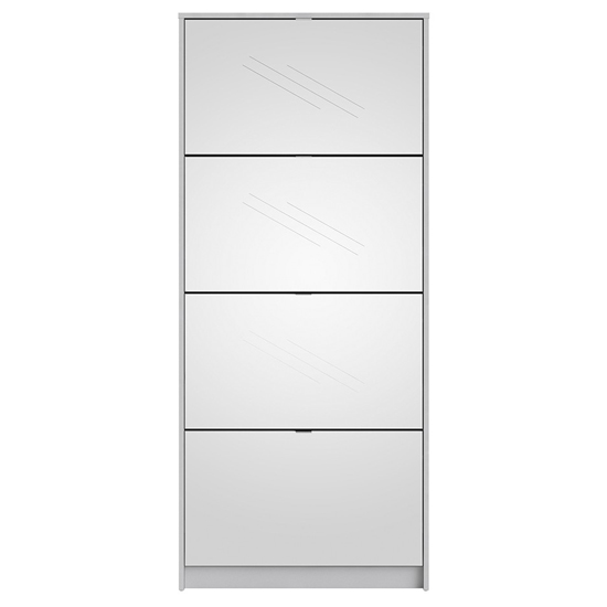 Shovy Mirrored Shoe Cabinet With 4 Doors And 2 Layers In White