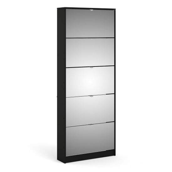 Shovy Mirrored Shoe Storage Cabinet With 5 Doors In Black_2