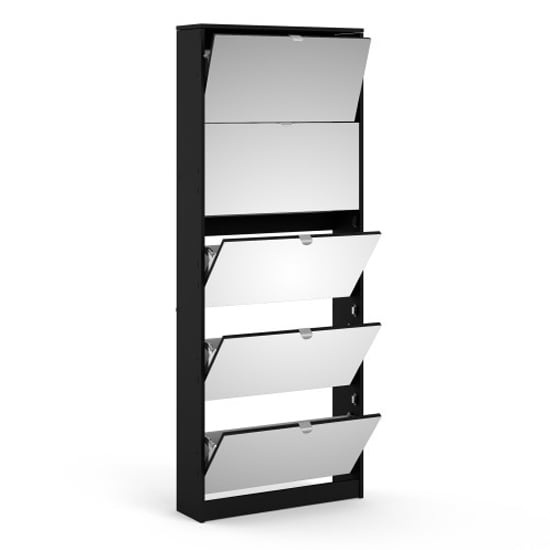 Shovy Mirrored Shoe Storage Cabinet With 5 Doors In Black_4