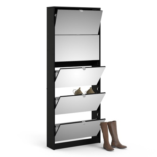Shovy Mirrored Shoe Storage Cabinet With 5 Doors In Black_5