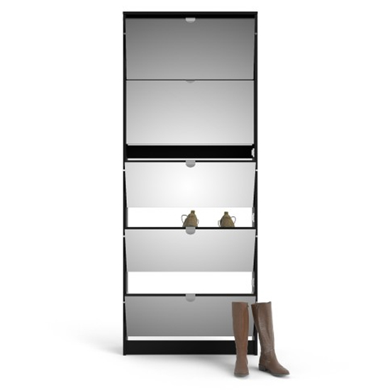 Shovy Mirrored Shoe Storage Cabinet With 5 Doors In Black_6