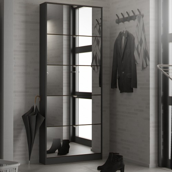 Photo of Shovy mirrored shoe storage cabinet with 5 doors in black