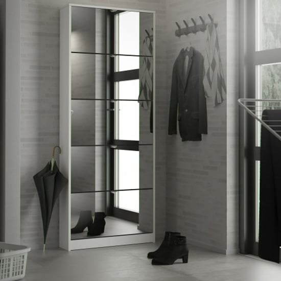 Shovy Mirrored Shoe Storage Cabinet With 5 Doors In White