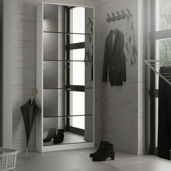 Read more about Shovy mirrored shoe storage cabinet with 5 doors in white