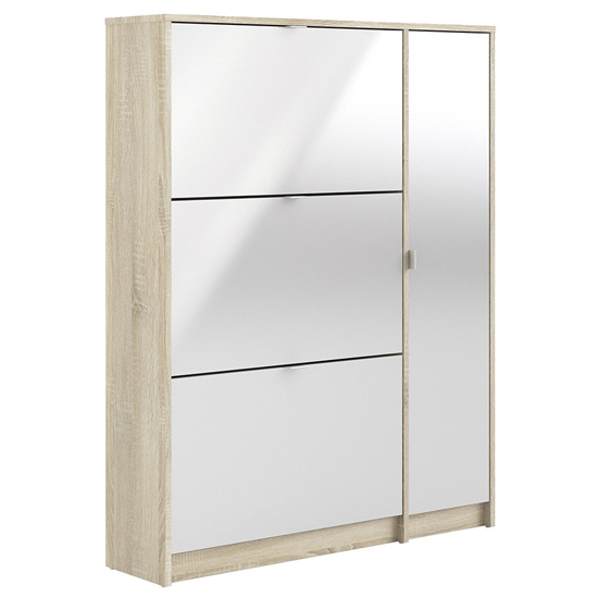 Shovy White High Gloss Shoe Cabinet With 4 Doors 2 Layers In Oak