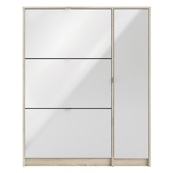 Shovy White High Gloss Shoe Cabinet With 4 Doors 2 Layers In Oak