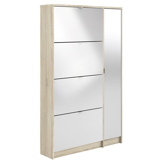 Shovy White High Gloss Shoe Cabinet With 5 Doors 2 Layers In Oak