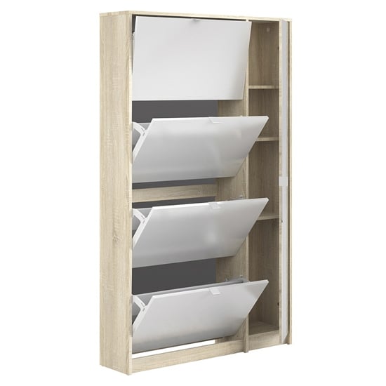 Shovy White High Gloss Shoe Cabinet With 5 Doors 2 Layers In Oak