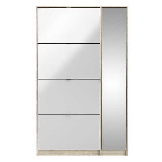 Shovy White High Gloss Shoe Cabinet In Oak With 5 Doors 2 Layers_4