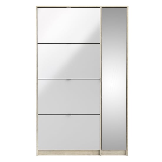 Shovy White High Gloss Shoe Cabinet With 5 Doors 2 Layers In Oak
