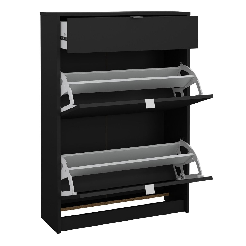 Shovy Wooden Shoe Cabinet With 2 Flip Doors In Matt Black