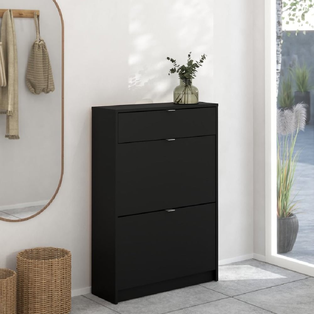 Read more about Shovy wooden shoe cabinet with 2 flip doors in matt black