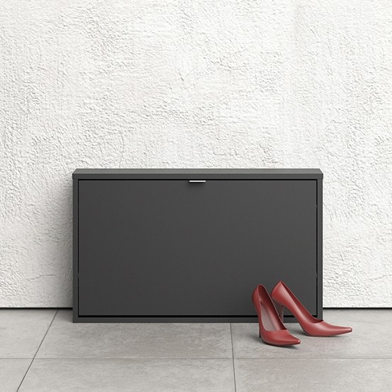 Read more about Shovy wooden shoe cabinet in matt black with 1 door and 1 layer