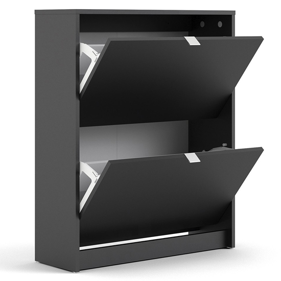 Shovy Wooden Shoe Cabinet With 2 Doors And 2 Layers In Matt Black