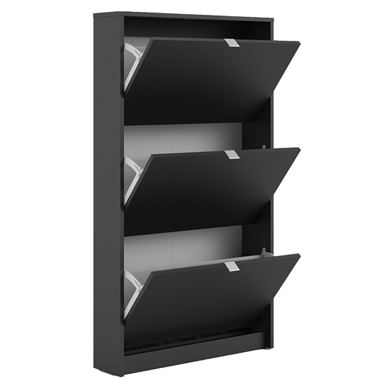 Shovy Wooden Shoe Cabinet In Matt Black With 3 Doors And 1 Layer_3