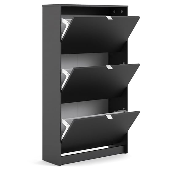 Shovy Wooden Shoe Cabinet In Matt Black With 3 Doors And 2 Layer_3
