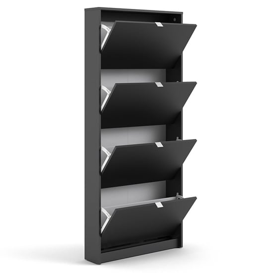 Shovy Wooden Shoe Cabinet In Matt Black With 4 Doors And 1 Layer_3