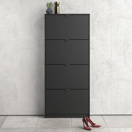 Shovy Wooden Shoe Cabinet In Matt Black With 4 Doors And 1 Layer_1